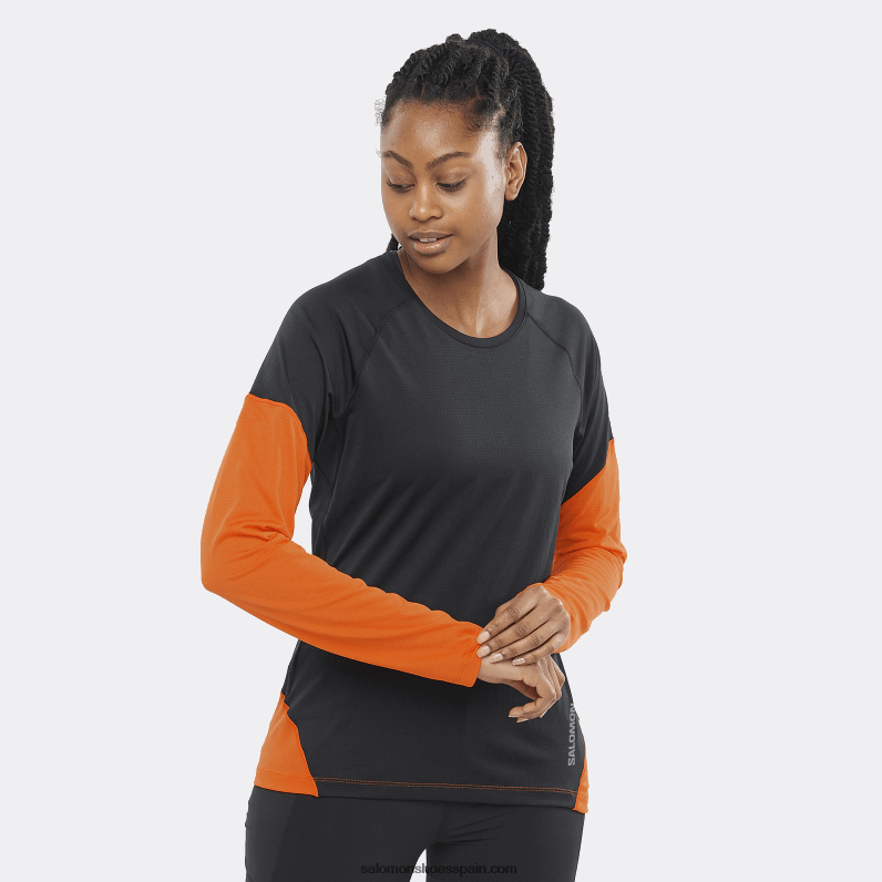 camiseta de manga larga para mujer - cross run Salomon 00B0PZ919 negro intenso/ibis escarlata/nocturno