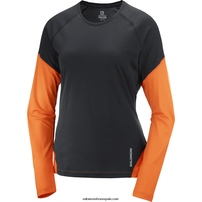 camiseta de manga larga para mujer - cross run Salomon 00B0PZ919 negro intenso/ibis escarlata/nocturno