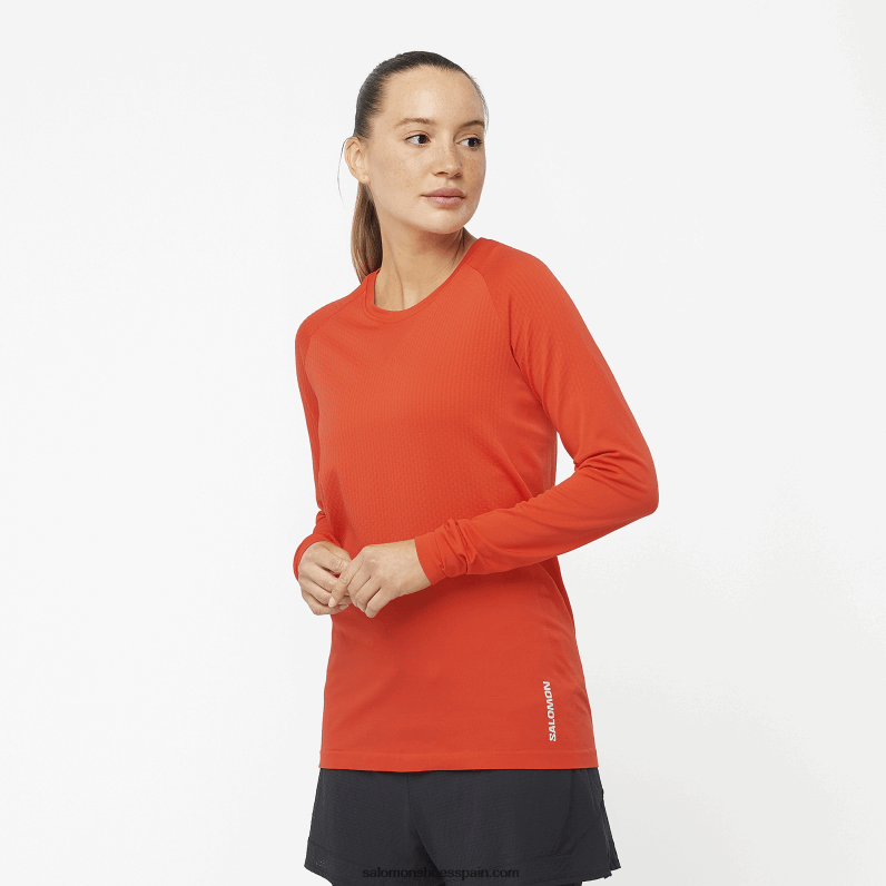 camiseta de manga larga para mujer sense aero sin costuras Salomon 00B0PZ909 rojo fuego