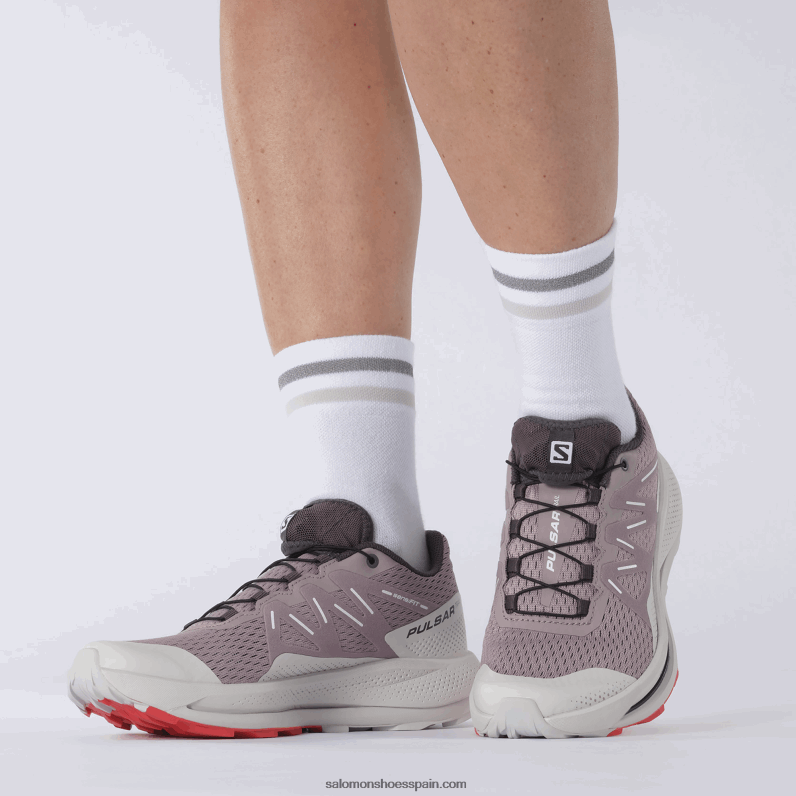 zapatillas de trail running para mujer - pulsar trail Salomon 00B0PZ1512 codorniz/roca lunar/rojo amapola