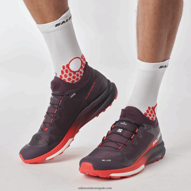 zapatillas de trail running para mujer - s/lab ultra 3 Salomon 00B0PZ1508 ciruela perfecto/rojo fuego/blanco