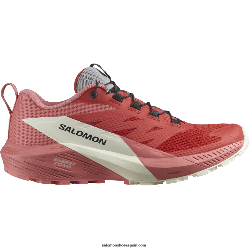 zapatillas de trail running para mujer - sense ride 5 Salomon 00B0PZ1498 rosa de té/rojo fuego/vainilla helada