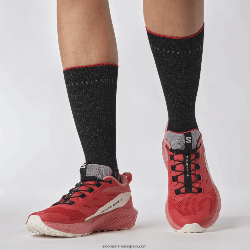 zapatillas de trail running para mujer - sense ride 5 Salomon 00B0PZ1498 rosa de té/rojo fuego/vainilla helada
