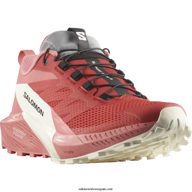 zapatillas de trail running para mujer - sense ride 5 Salomon 00B0PZ1498 rosa de té/rojo fuego/vainilla helada