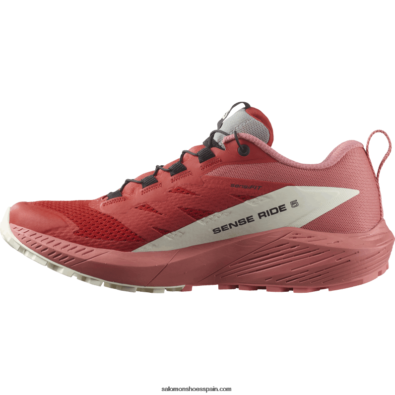 zapatillas de trail running para mujer - sense ride 5 Salomon 00B0PZ1498 rosa de té/rojo fuego/vainilla helada