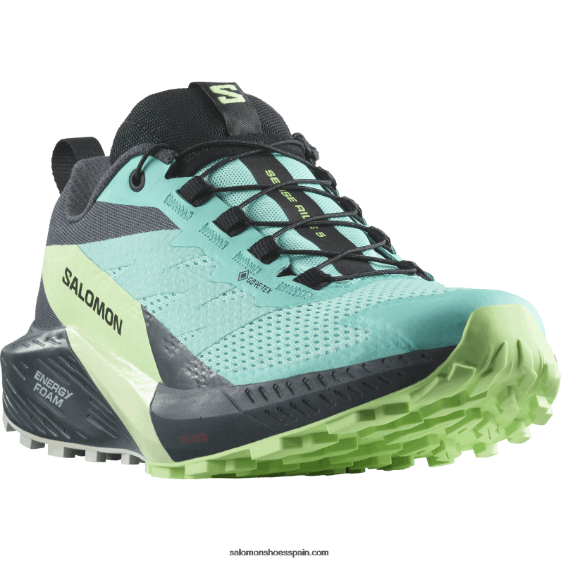 zapatillas de trail running para mujer - sense ride 5 gore-tex Salomon 00B0PZ1528 resplandor azul/ceniza verde/tinta china