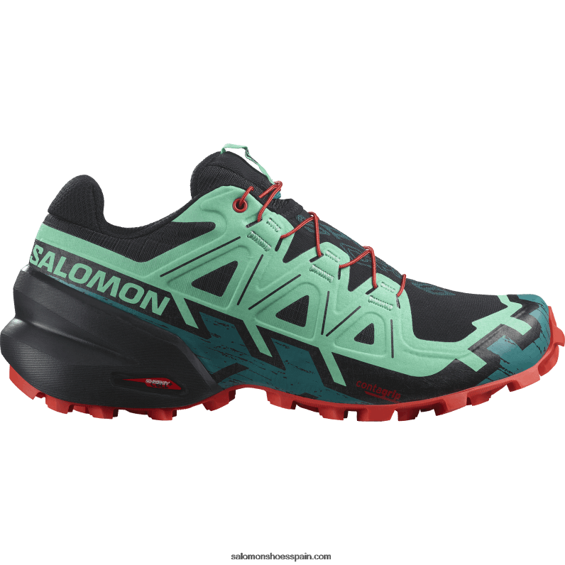 zapatillas de trail running para mujer - speedcross 6 Salomon 00B0PZ1503 negro/verde vizcaya/rojo fuego