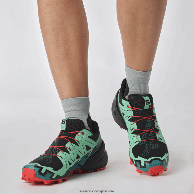 zapatillas de trail running para mujer - speedcross 6 Salomon 00B0PZ1503 negro/verde vizcaya/rojo fuego