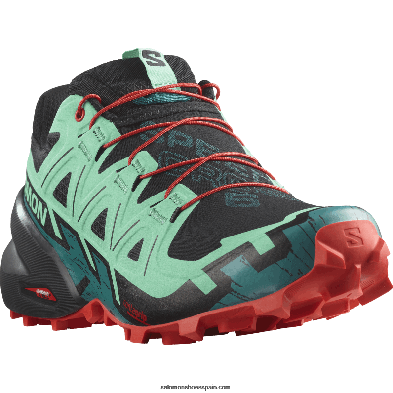 zapatillas de trail running para mujer - speedcross 6 Salomon 00B0PZ1503 negro/verde vizcaya/rojo fuego
