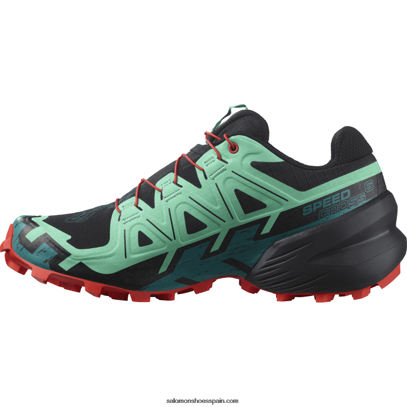 zapatillas de trail running para mujer - speedcross 6 Salomon 00B0PZ1503 negro/verde vizcaya/rojo fuego