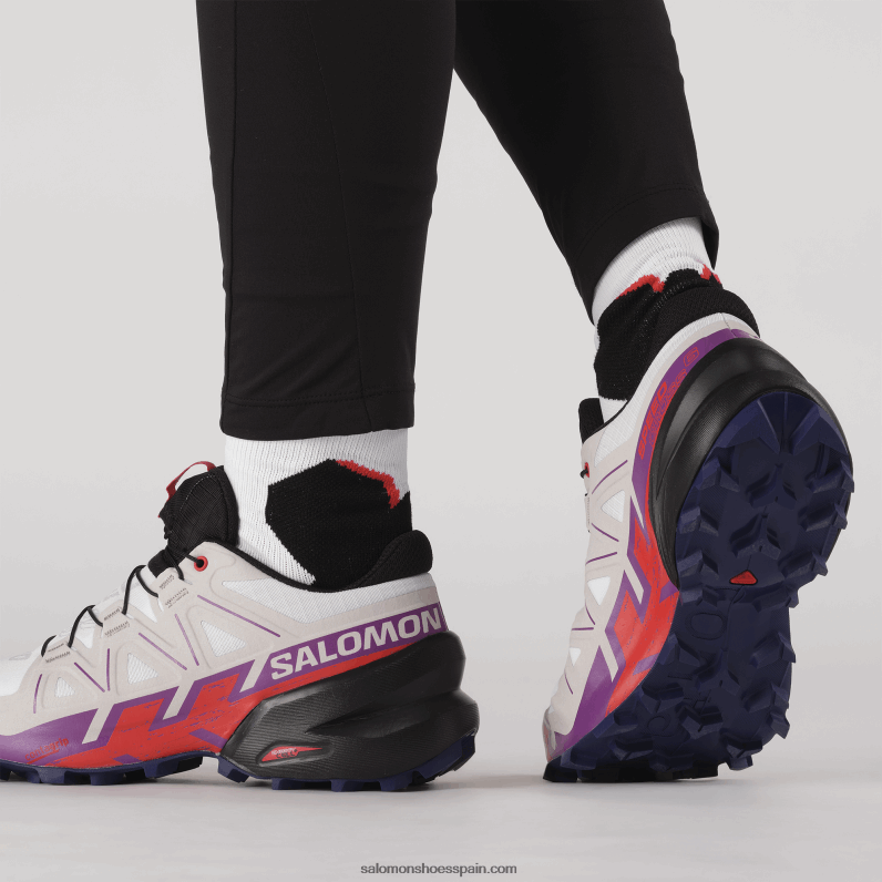 zapatillas de trail running para mujer - speedcross 6 Salomon 00B0PZ1506 blanco/uva espumoso/rojo fuego