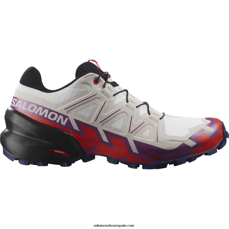 zapatillas de trail running para mujer - speedcross 6 de ancho Salomon 00B0PZ1523 blanco/uva espumoso/rojo fuego
