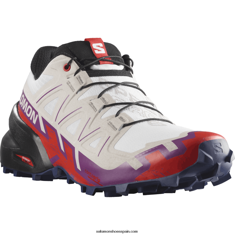 zapatillas de trail running para mujer - speedcross 6 de ancho Salomon 00B0PZ1523 blanco/uva espumoso/rojo fuego