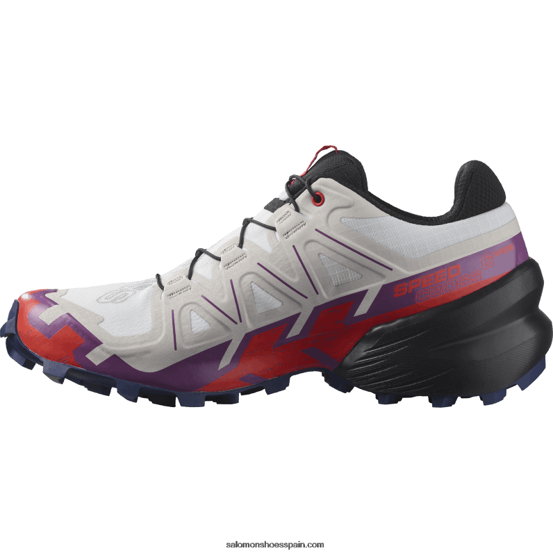 zapatillas de trail running para mujer - speedcross 6 de ancho Salomon 00B0PZ1523 blanco/uva espumoso/rojo fuego