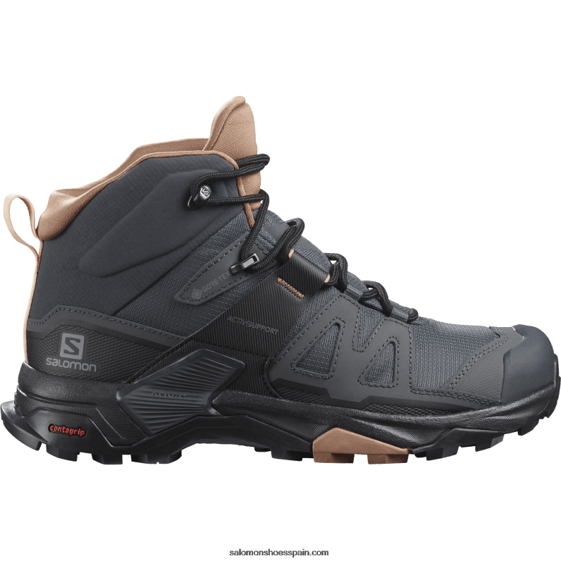 botas de montaña para mujer - x ultra 4 mid gore-tex Salomon 00B0PZ1133 ébano/mousse de moca/crema de almendras