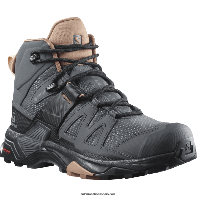 botas de montaña para mujer - x ultra 4 mid gore-tex Salomon 00B0PZ1133 ébano/mousse de moca/crema de almendras