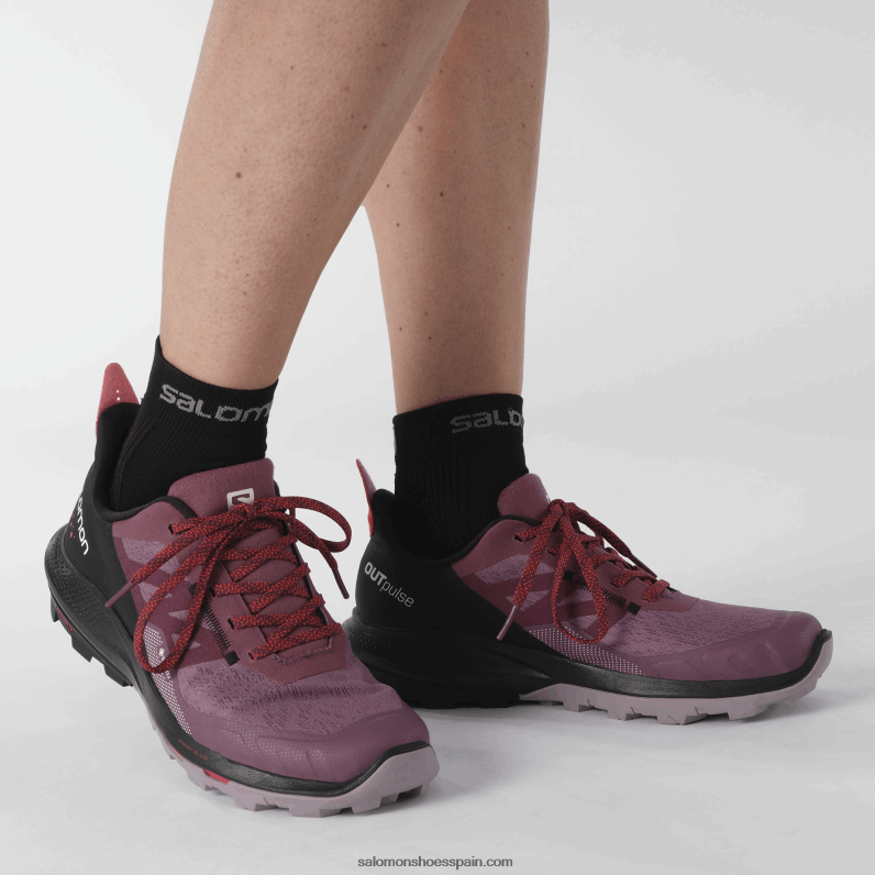 zapatos de senderismo para mujer - outpulse gore-tex Salomon 00B0PZ1122 tulipwood/negro/rojo amapola
