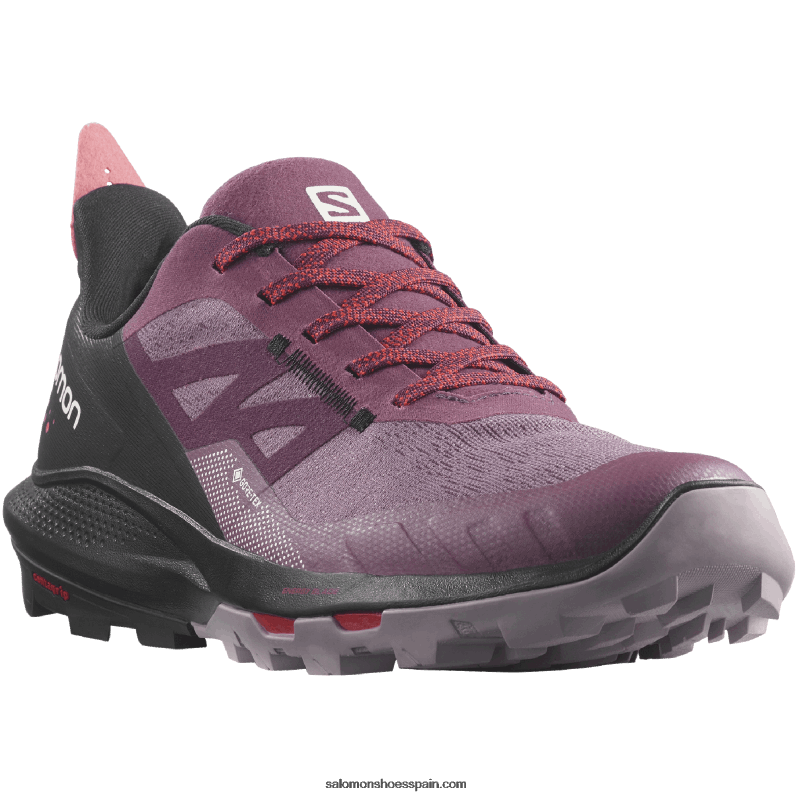 zapatos de senderismo para mujer - outpulse gore-tex Salomon 00B0PZ1122 tulipwood/negro/rojo amapola