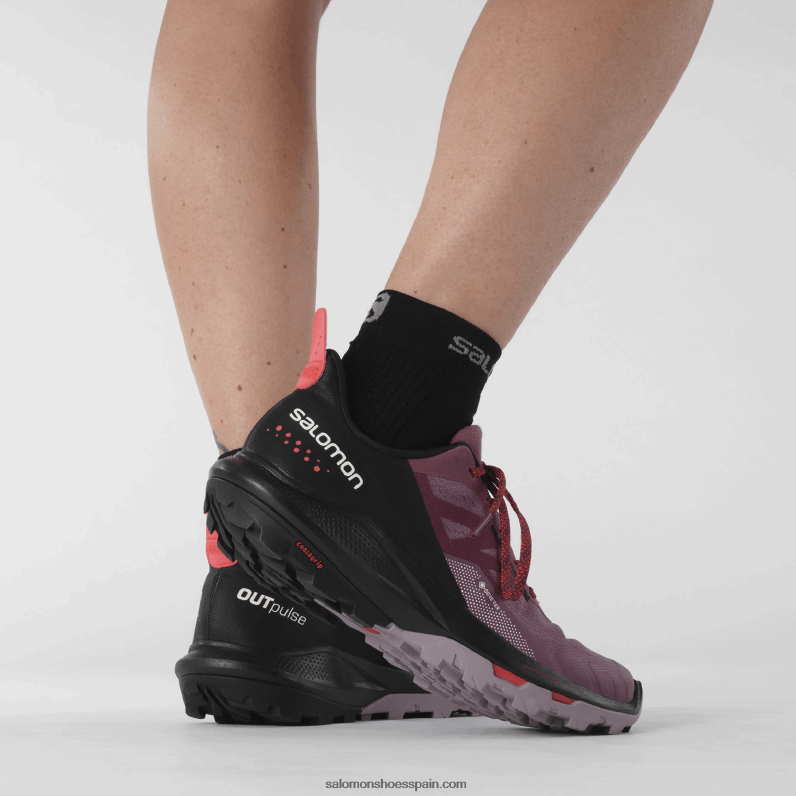 zapatos de senderismo para mujer - outpulse gore-tex Salomon 00B0PZ1122 tulipwood/negro/rojo amapola