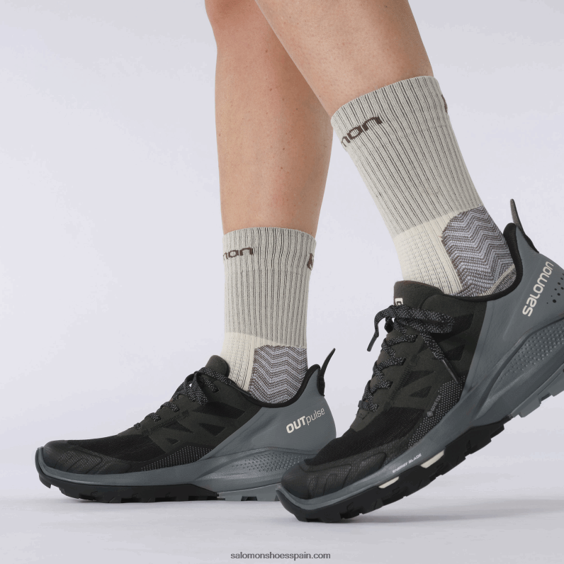 zapatos de senderismo para mujer - outpulse gore-tex Salomon 00B0PZ1123 negro/clima tormentoso/hielo vainilla