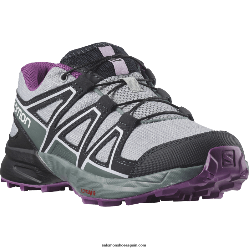 junior - zapatos para niños - speedcross Salomon 00B0PZ1353 cantera/negro/uva espumoso