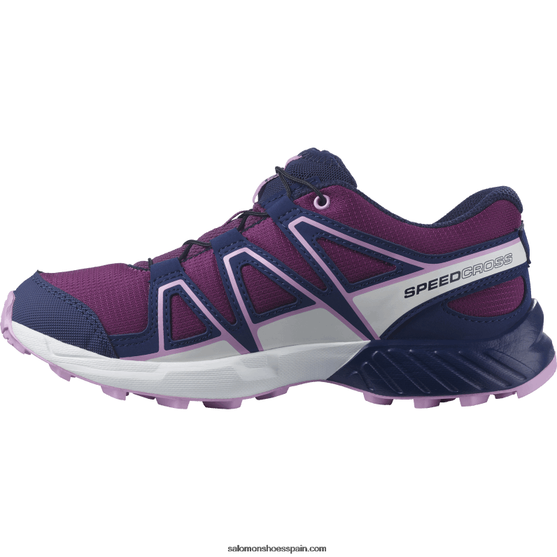junior - zapatos para niños - speedcross Salomon 00B0PZ1355 ciruela caspia/atardecer azul/orquídea