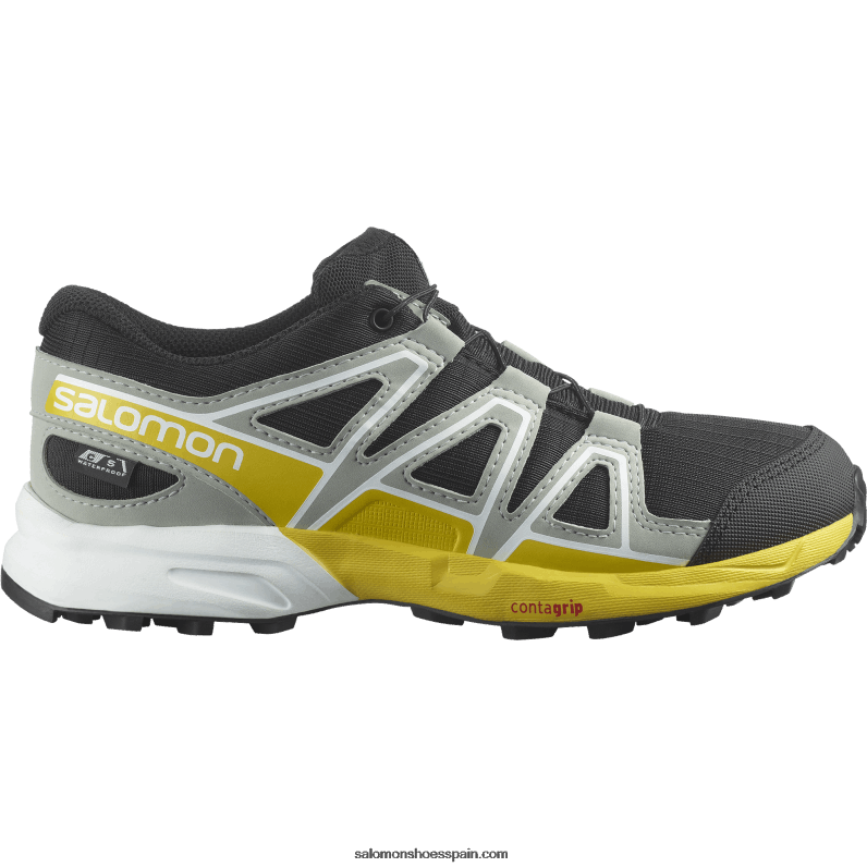 junior - zapatos para niños - speedcross clima impermeable Salomon 00B0PZ1343 negro/hierro forjado/limón