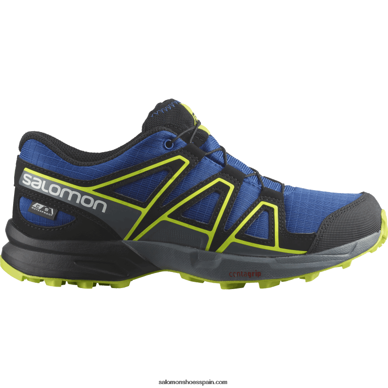 junior - zapatos para niños - speedcross clima impermeable Salomon 00B0PZ1344 azul marino/negro/lima ácida