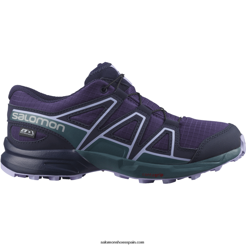 junior - zapatos para niños - speedcross clima impermeable Salomon 00B0PZ1345 uva/azul pato real/lavanda