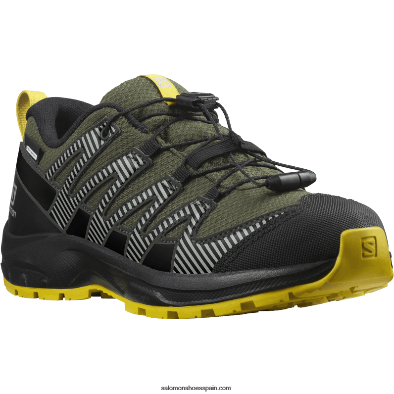 junior - zapatos para niños - xa pro v8 clima waterproof Salomon 00B0PZ1362 oliva noche/negro/azufre